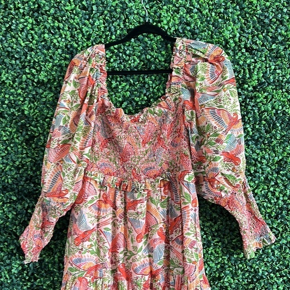 NWT Smocked Top Midi Dress In Pink Macaw Flight - Picture 7 of 8